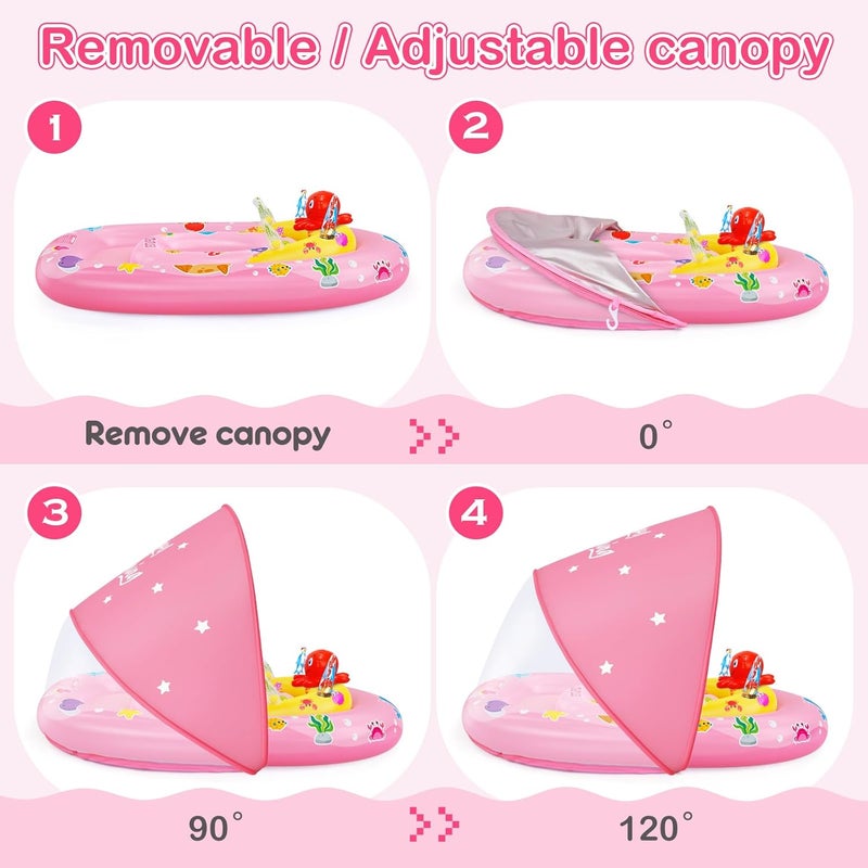 EZIGO Baby Pool Float with Canopy UPF50+ Sun Protection, Inflatable Kids Pool Floats with Ocean Animal Toys for Baby 6-36 Months, Infant Swimming Float with Adjustable Safety Seat for Boys Girls - Image 5